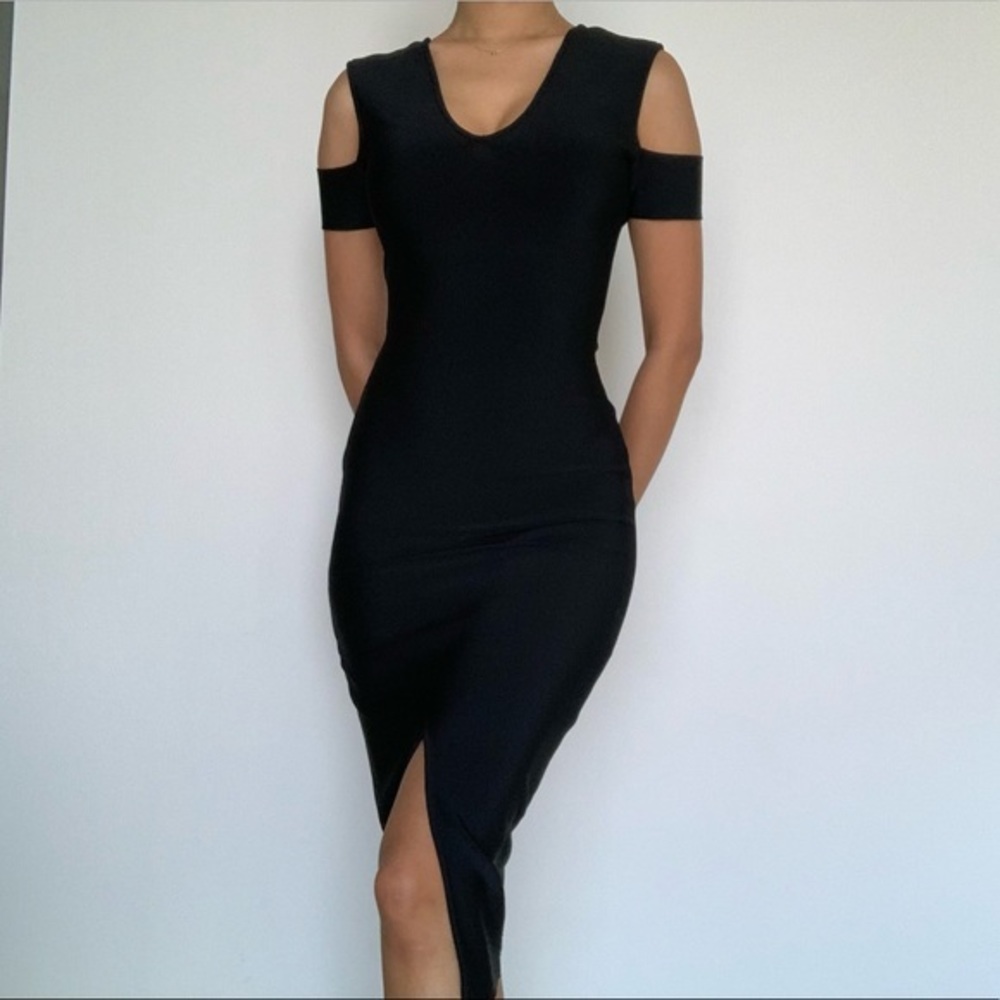 Black Midi Bodycon Dress Front Slit